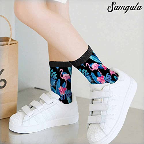 Image of Red Striped Crew Socks for Woman Size 6-8 Christmas Tree Moose Snowflake Dots Lines Girls Socks
