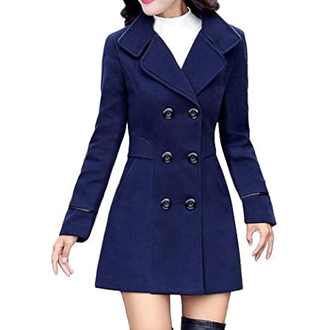 iHENGH Damen Winter Jacke Dicker Warm Bequem Slim Parka Mantel Lässig Stilvoll Frauen Wolle Zweireiher Elegante Langarm Arbeits Büro Mode Coat Cover