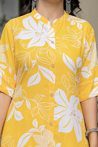 Image of Women's Floral Print Rayon Kurta Palazzo, Round Neck Half Sleeve, Regular Fit, Ethnic Casual Wear