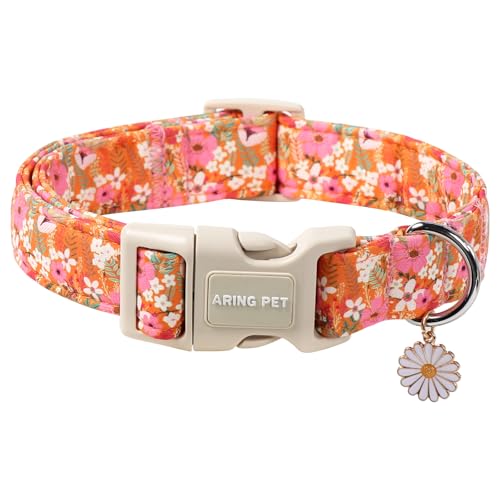 ARING PET Spring Summer Dog Collar Cute Daisy Wildflower Floral Blossom Pet Collars for Small Medium Large Girl Dogs-S Size
