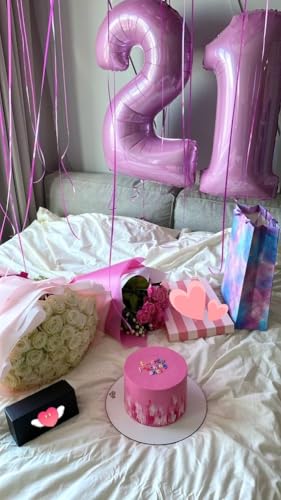 Image of Number Balloons 21 Balloon 40 inch Pearl Pink for 12 21 Birthday Decoration | Saturated Color, Large 40 in, With Straw & Hanging Hole, For Back-to-School Season, Wedding, Christmas, New Year, Anniversary