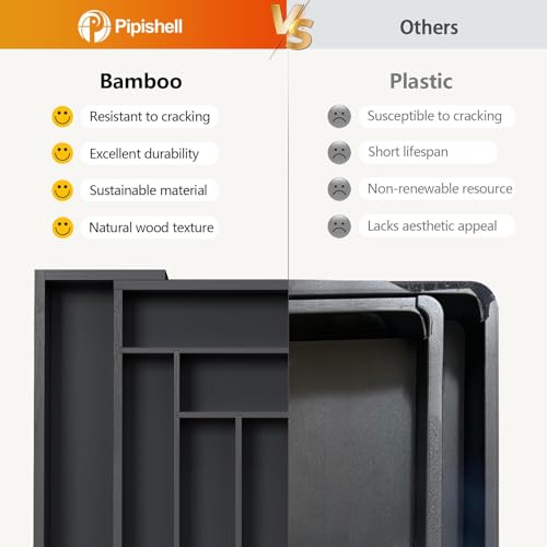 image for Pipishell Bamboo Expandable Drawer Organizer for Utensils Holder, Adju