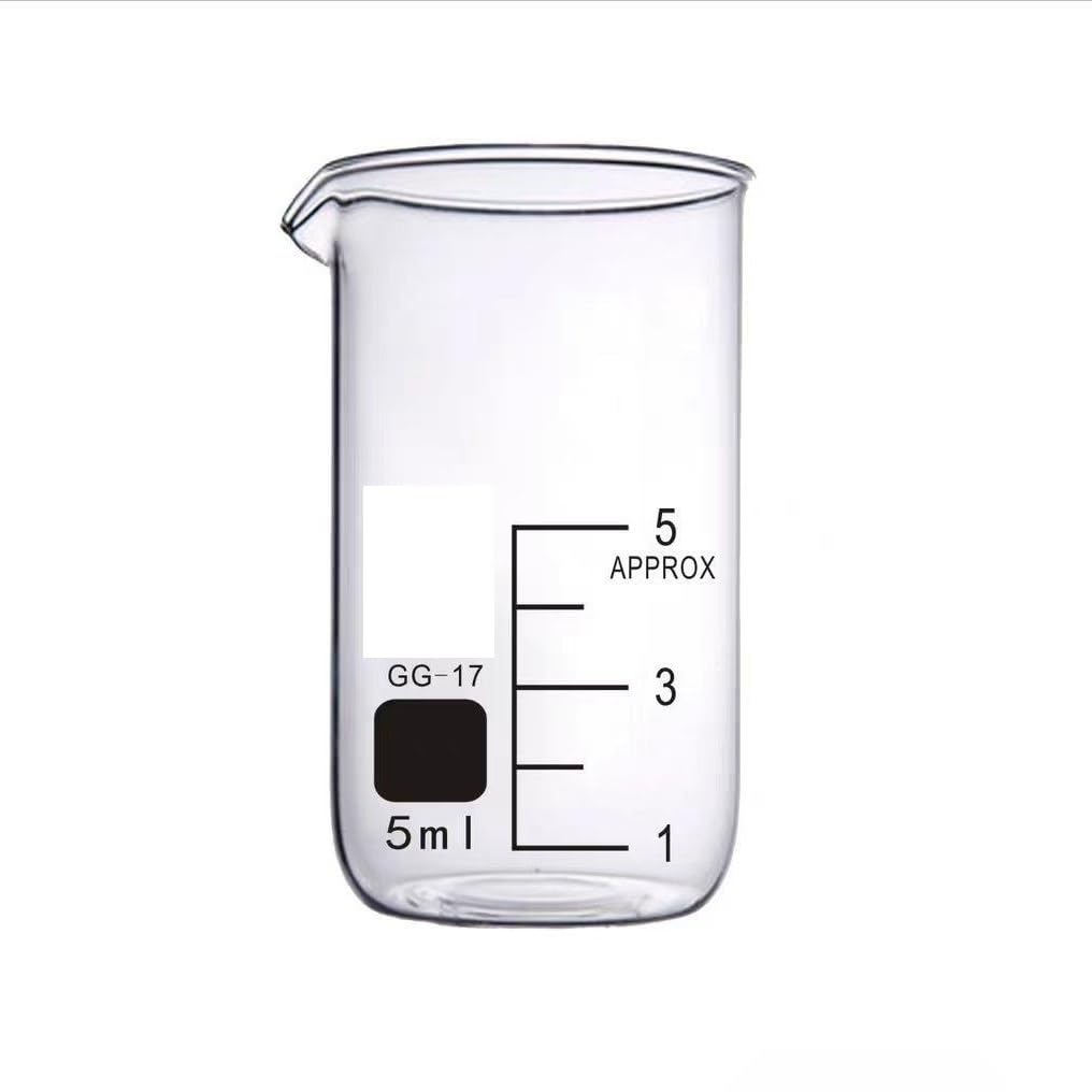Bicchiere graduato da Laboratorio Trasparente, Bicchiere in Vetro per Uso in Laboratorio o in Cucina, Bicchiere con beccuccio a V 5 ml/10 ml/50 ml/100 ml 1 Pezzo (5)