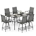 Sophia & William Outdoor Bar Set, Patio Bar Table and Chairs Set, Bar Height Patio Set - 6 x Swivel Bar Chairs(Grey), 1 x Rectangular Bar Table(Black)