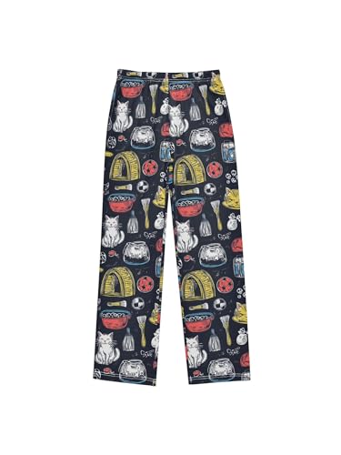 Abstract Lines Cat Boys Pants for Kids Jogger Pants with Pockets S