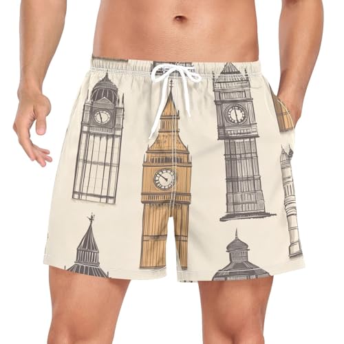 London Big Ben Men's Swim Trunks with Liner Quick Dry Beach Shorts Swimwear Bathing Suit S-XXL