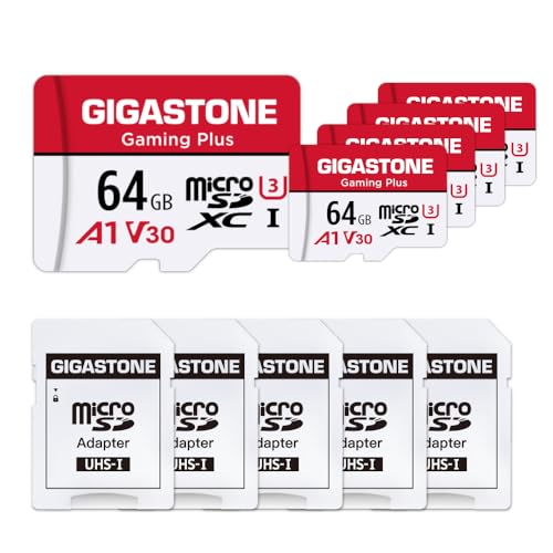 Image of 【for Switch 1 Only】 GIGASTONE 64GB Micro SD Card 5-Pack, Gaming Plus, MicroSDXC Memory Card for Nintendo-Switch, 4K UHD Video Recording, UHS-I U3 C10 A1 V30, up to 90MB /s, with Adapter