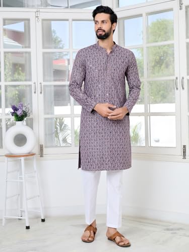 Image of See Designs Men's Full Sleeve Mandarin Collar Men Embroidered Straight Long Kurta - Festive Collection