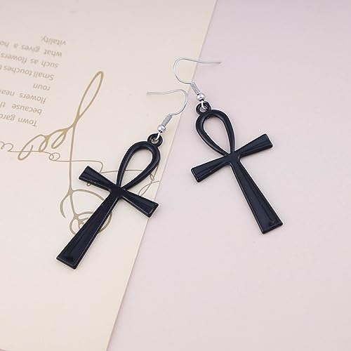Andelaisi Boho Vintage Black Egyptian Ankh Cross Minimalist Religious Earrings3