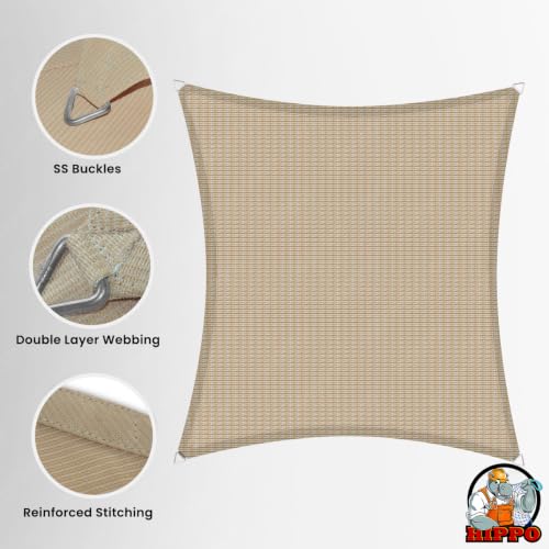 Image of HIPPO Shade Sail 9.5 Feet x 20 Feet Sun Shade 98% UV Block for Canopy Cover, Outdoor Patio, Garden, Pergola, Balcony Tent (Pearl Beige)