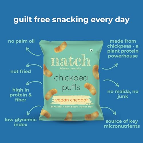 Image of Natch Chickpea Protein Puffs, Healthy Snacks, Rich in Fiber, Not Fried Not Baked Gluten Free, Vegan, Trans Fat Free, Vegan Cheddar, 20g each (Pack of 6)