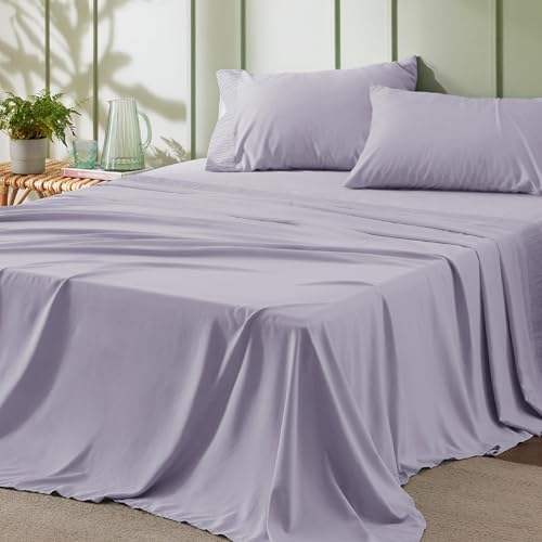 Image of Bedsure King Size Sheets Set - 4 Pieces Soft King Sheets - Breathable & Cooling - Hotel Luxury - Easy Care Polyester Microfiber Bedding for Women, Men, Lavender