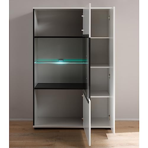 Lomadox Moderne Wohnwand in weiß Hochglanz inkl. LED mit Glaseinsätzen aus Grauglas BxHxT: 360x200x42cm – Bild 7