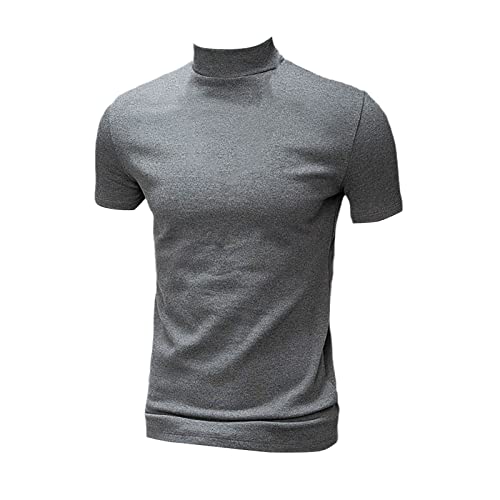 T-shirt col roulé homme coton gris XL tendance uni