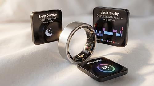 Eclipse Ring | Smart Ring Senza Abbonamento | Anello Smart Benessere & Fitness | Monitoraggio Sonno, Spo₂, Hrv, Frequenza Cardiaca, Temperatura E Glicemia | Titanio & Acciaio (Ice Silver, Size 12) - 4