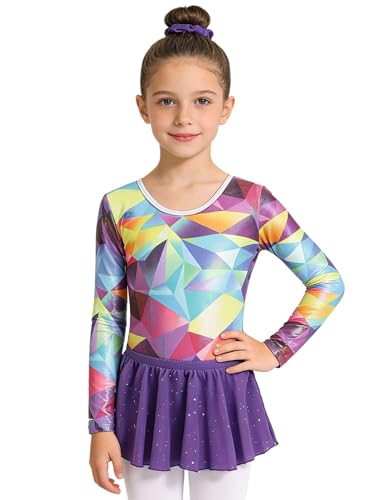 Mufeng Conjuntos de Gimnasia de 3 Piezas para Niñas Maillot Ballet Niña con Falda Tul de Cintura Elástica y Diadema Vestido Baile de Manga Larga Disfraz de Bailarina Púrpura 9-10 años