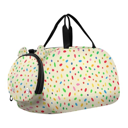Colorful Dots Kids Travel Duffel Bag for Boys Girls Overnight Weekend Tote Bag with Shoes Compartment for Trip Beach Swim