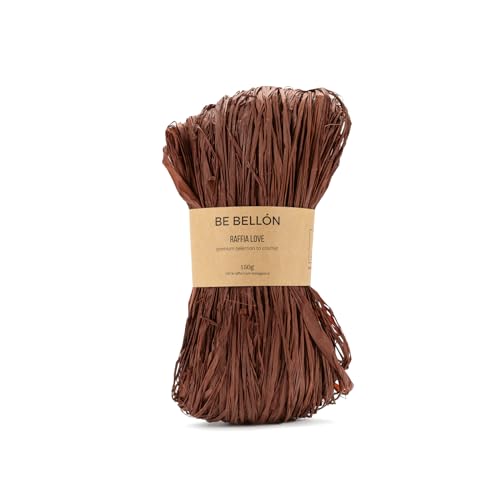 BE BELLÓN Hebras de Rafia Natural - Rafia para Tejer Crochet Bolsos y Sombreros - Especial Ganchillo - Rafia Natural para Manualidades y Relleno - Madejas de rafia Colores, 150g Brown