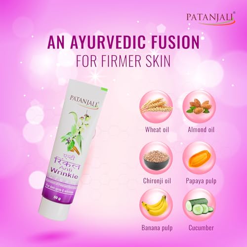 Image of Patanjali Anti Wrinkle Cream, Natural Herbal Cream for Smoother and Nourished Skin pack of 2 50g each