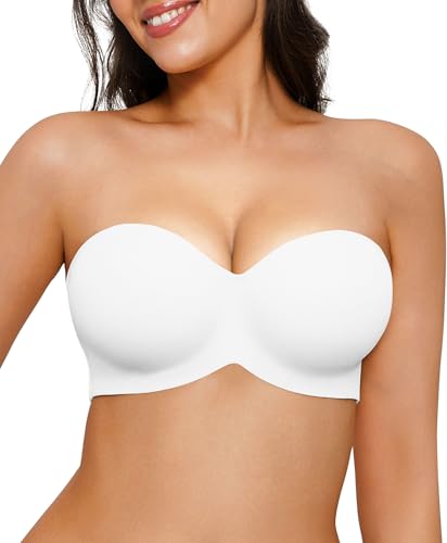 Image of Popilush Strapless Bras for Women Bandeau Unlined Bra No Padding Underwire