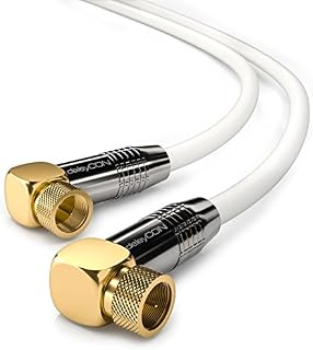 deleyCON 2m kabel antenowy SAT kabel satelitarny HDTV kabel koncentryczny 2x kątowy - złącze F (90° stopni) do złącza F (90° stopni) - złącze metalowe - biały