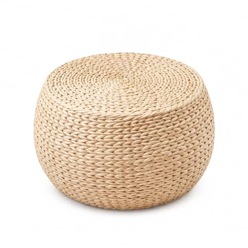 Aringceton Small Straw Pouf Ottoman Low Natural Footrest Dia: 12.2