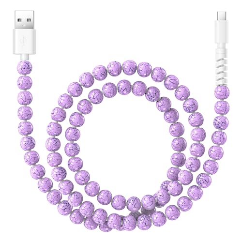HianDier USB C Cable 3A USB to USB C Fast Charging Cable 3.3FT Durable Green Turquoise Bead Charger Cord Compatible with iPhone 17 16 15 Pro Max Plus Samsung Galaxy S25 S24 S23 S22-Purple