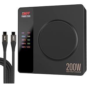 ISDT Power 200 200W USB C Desktop Charging Station - 4+1 Ports Compatible with MacBook Pro/Air, iPad, iPhone, Galaxy, Pixel(with Power Adapter, with Charging Function