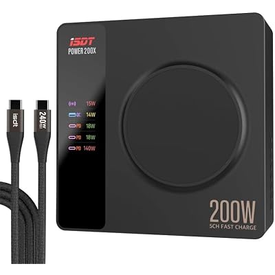 ISDT Power 200 200W USB C Desktop Charging Station - 4+1 Ports Compatible with MacBook Pro/Air, iPad, iPhone, Galaxy, Pixel(with Power Adapter, with Charging Function