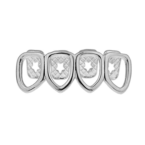 Four Open Face Tooth Grillz Lower Row Bottom Teeth Grill Silver Tone Hip Hop Mouth Grills