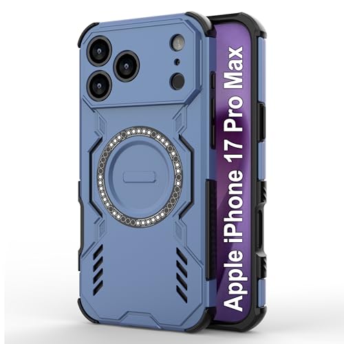 Image of amazon basics Back Case Cover for iPhone 17 Pro Max | Magnetic Case with Built-in Metal Ring | Supports Mag-Safe Charger, Wallet & Car Mount | Shockproof Hybrid PC + TPU | Blue