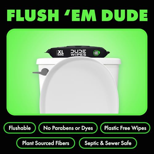 Dude Wipes - Flushable Wipes - 6 Pack, 288 Count - Herbal Relief Extra-Large - Witch Hazel & Geranium Essential Oils - Septic and Sewer Safe