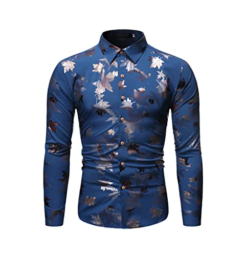 Chemise en satin imprimé floral homme bleu manches longues taille M