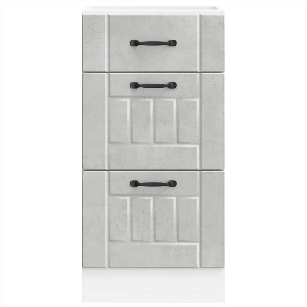 Meuble de cuisine Lucca gris béton en aggloméré, 40 x 46 x 81,5 cm, avec pieds réglables, espace de rangement adapté pour vaisselle, tiroir, plan de travail, garde-manger, armoire d'appoint