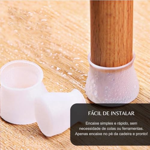 Kit Protetor de Pés de Cadeira Silicone c/ 16 Unid. Antiderrapante Encaixe Universal Protege Piso e
