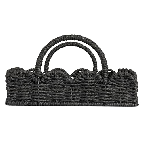 Household Essentials Handwoven Tray with Scalloped Edge and Handles, Natural