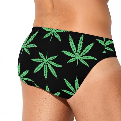 Marijuana Leafs Weed Men's Triangle Swimming Brief Sexy Low Waist Swimwear Quick Dry with Drawstring3