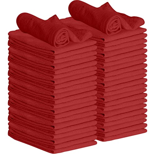 Image of GREEN LIFESTYLE Shop Towels 12 inch x 14 inch 50 Pack - Red Cotton Shop Towels, Cleaning Rags, Reusable Shop Rags, Absorbent Terry Cloth Towels for Garage, Automotive and Home Use