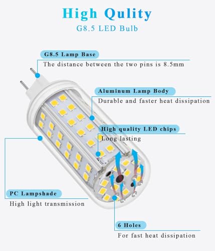 Żarówka LED G8.5 8 W Wymień żarówkę metalohalogenkową G8.5 Powerball, zamiennik żarówki metalohalogenkowej CDM-TC/CMH/HID/ T4.5, AC85-265 V, 1 opakowanie(4000K Natural White)
