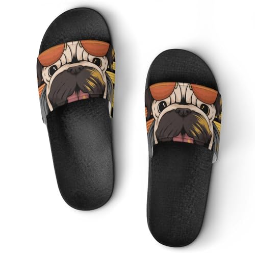 Sandales chaussons de maison anti-glisse femme motif carlin fun