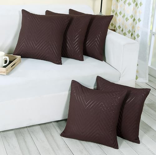 Image of RD TREND UltraSonic Microfiber Cushion Covers, 45 x 45 cm /18 x 18 inches, Set of 5, 250 TC,Back Zipper (Coffee)