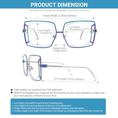 Image of VOOGLAM Oversize Square Blue Light Blocking Glasses for Women Men Anti Eyestrain Dry Eyes Eyewear Electelm