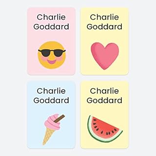 43 x Mixed Pack No Iron Personalised Stick On Waterproof Washable Name Labels Clothes, School Uniform, Equipment, Shoes and More. School, Nursery, Day Care, Hospital - Cute Icons Rainbow Mix