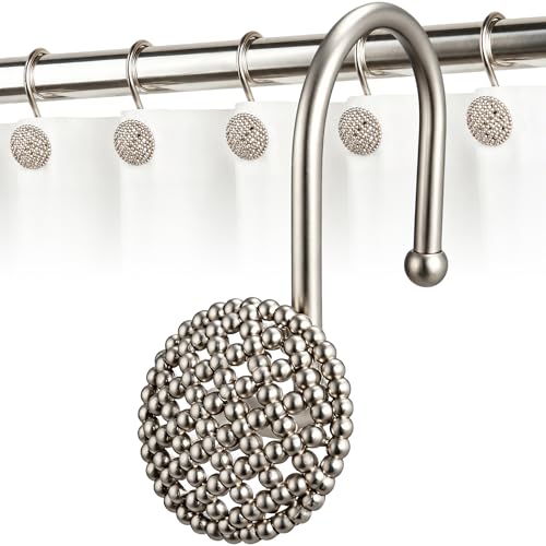 Pearlbee Nickel Shower Curtain Hooks 12pcs Heavy Duty Rings for Shower Rod