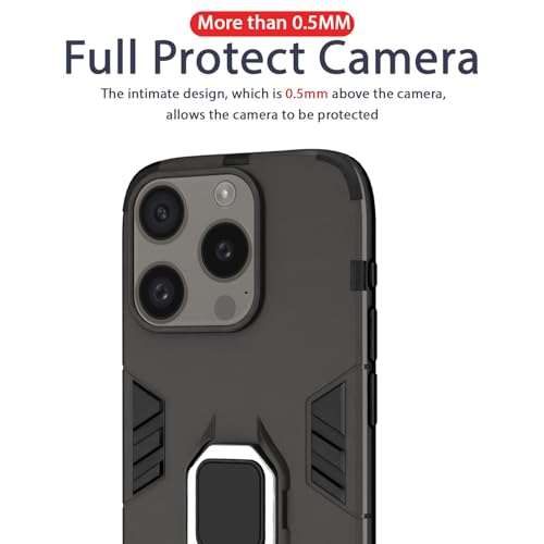 Image of Pikkme Back Cover for iPhone 16 Pro | 360 Protection | Ring Holder | Kickstand | Tough Armor Case (Black)
