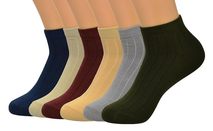 Men's High Ankle Cotton Sports Socks Pack of 6, Casual Gym Formal Multicolor Free Size, Soft Breathable Stretch Spandex Comfortable Daily Wear Athletic Ankle Socks for Men-image-8