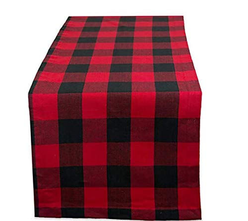 Buy 1 get 1 YYaaloa Table Runner 13''x108'' Buffalo Check Cotton Black and White Plaid for Family Dinner Outdoor or Indoor Wedding Parties Thanksgiving Christmas (Black Red)