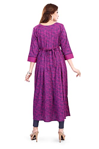 Image of B2F Women's Cotton Rayon A-Line Feeding Kurta Maternity Kurta, Feeding Kurti with Zip