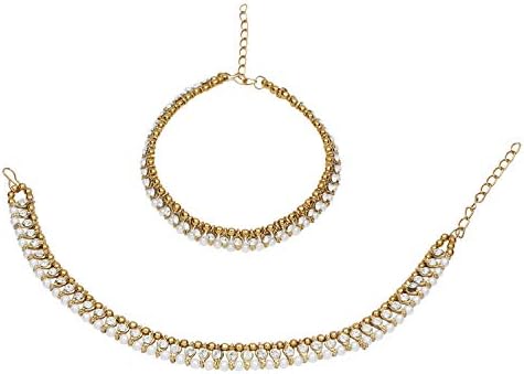 Efulgenz Indian Anklets for Women Crystal Bracelet Faux Pearl Ank...