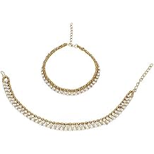 Efulgenz Indian Anklets for Women Crystal Bracelet Faux Pearl Ankle Bracelet Payal Set Bollywood Jewelry Indian Bridal Anklet